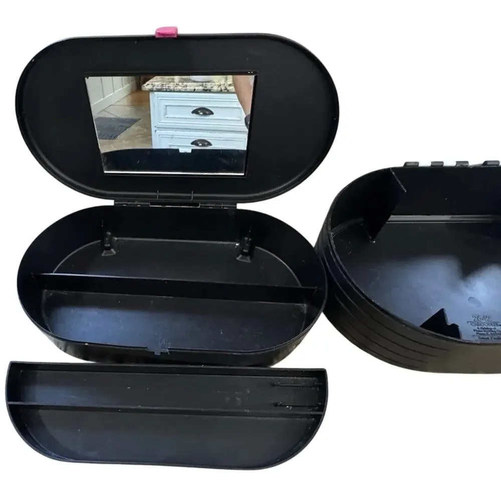 Vintage Caboodles Hot Pink Black Gray Cosmetic Case Makeup Storage Mirror